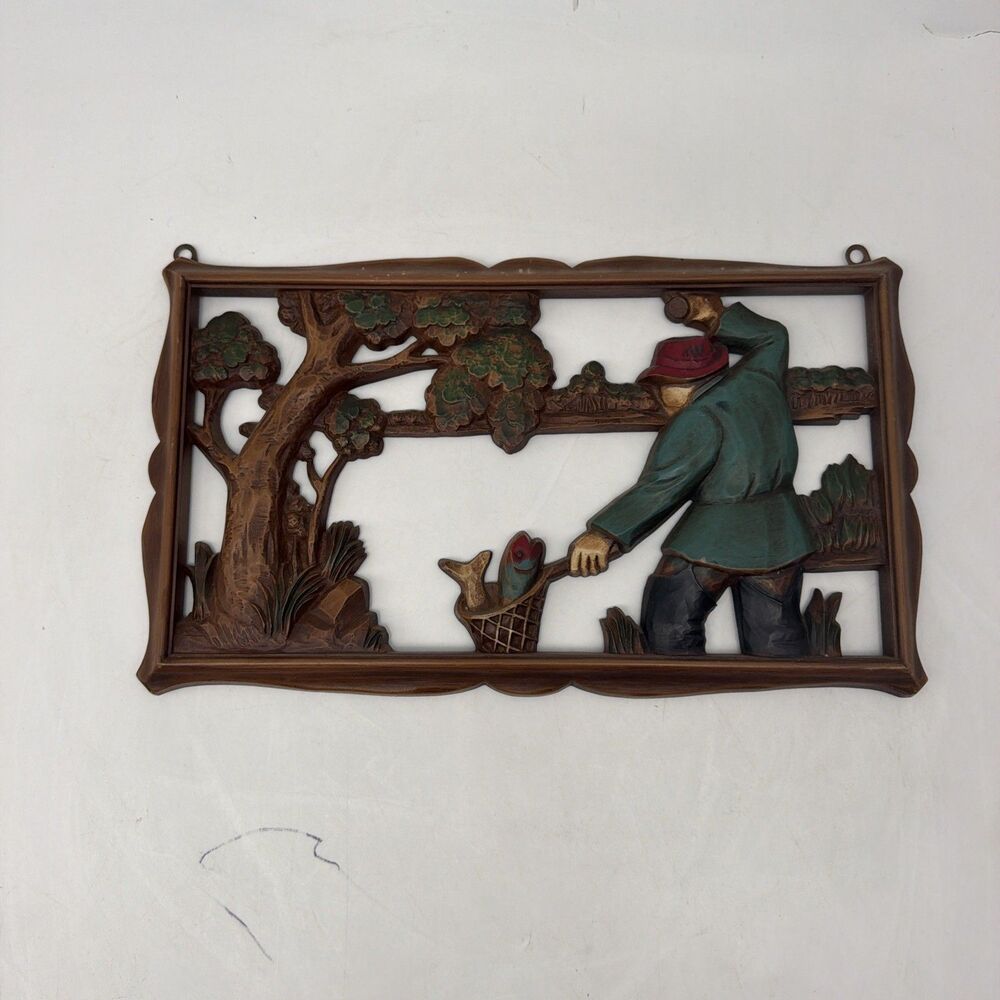 Vintage Coppercraft Guild 1974 Fisherman Net Catching Fish Wall Decor Art